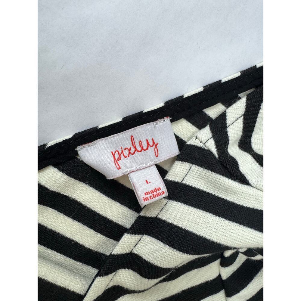 Pixley Kathy Dress Black & Cream Stripes Stretch A-Line Fit & Flare V-Back Large - Picture 4 of 8